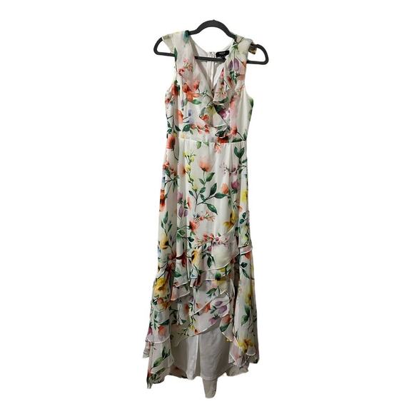 Guess Floral Printed Chiffon Ruffle High-Low Maxi Dress Summer Size 4 - Picture 1 of 7